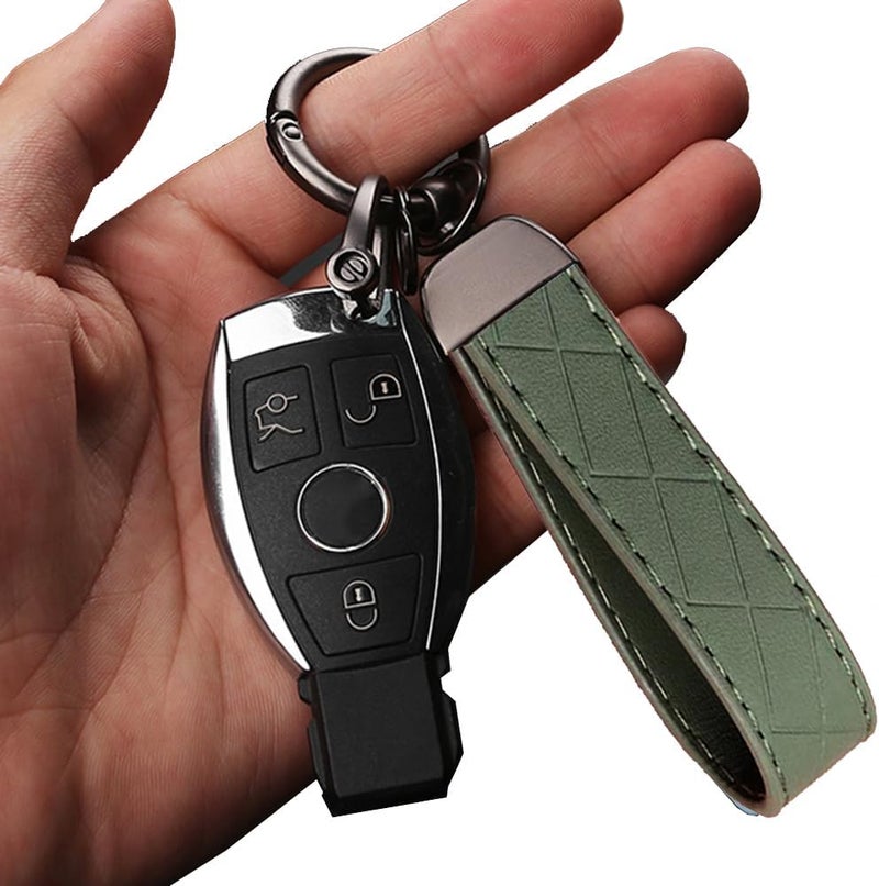 STACCTE Store Leather Keychain, Universal Car Key Holder, Anti-lost D-ring, 360 Degree Rotatable Key Fob Keychain for Men and Women (Green) - Image 3